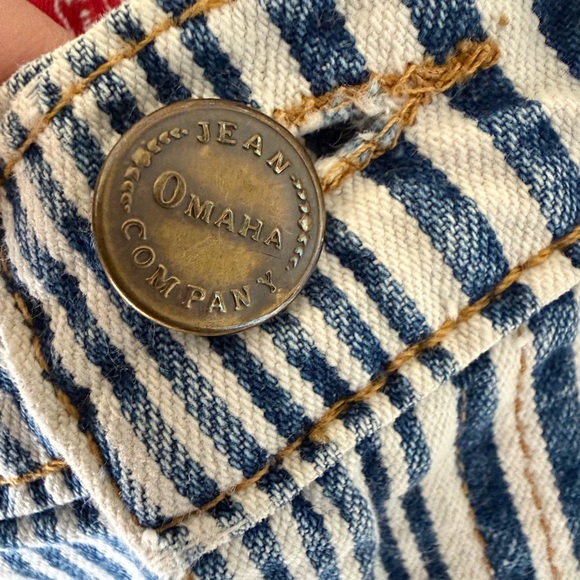 Vintage 80s/90s Omaha Jean Company Blue and White Vertical Striped Jean Shorts - Picture 4 of 7